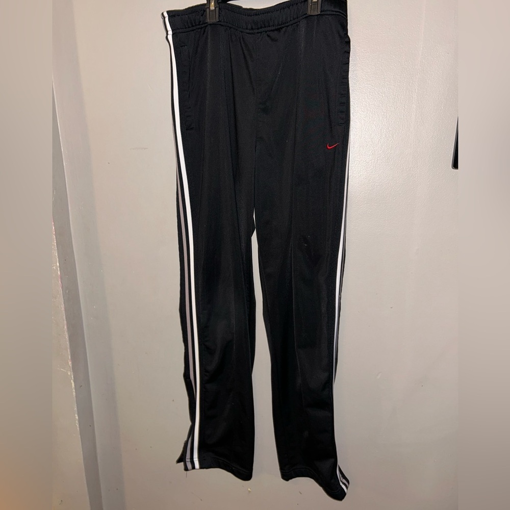 Nike Track Pants - black ankle zip pull on elastic waist w/side stripes